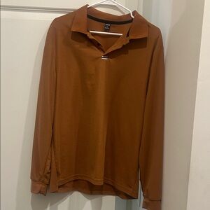 SHEIN Men's Long Sleeve Polo in Rust Brown
